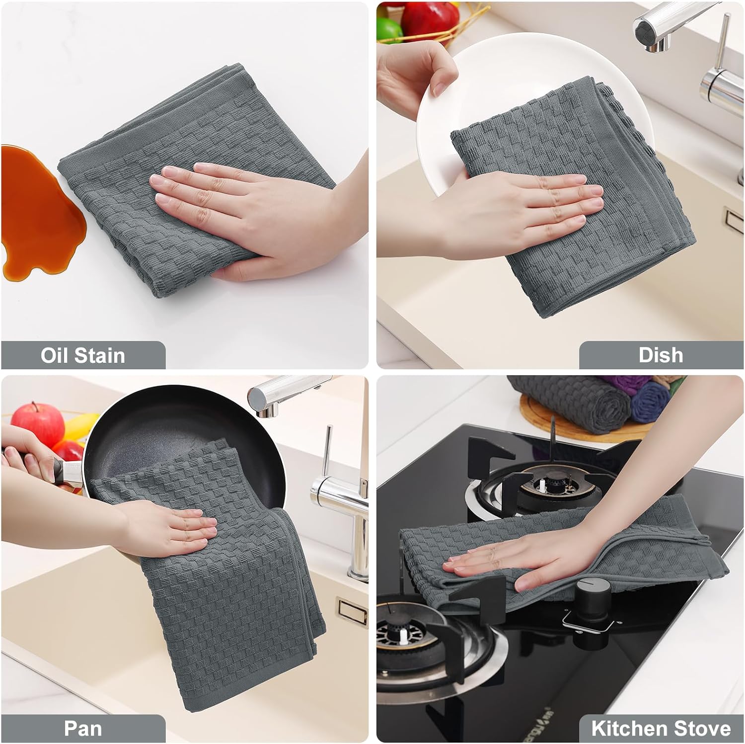 Homaxy Microfiber Waffle Weave Kitchen Dish Cloths(6 Pack, White), 12 x 12 Inch Ultra Absorbent and Terry V1258-DP02-F-149