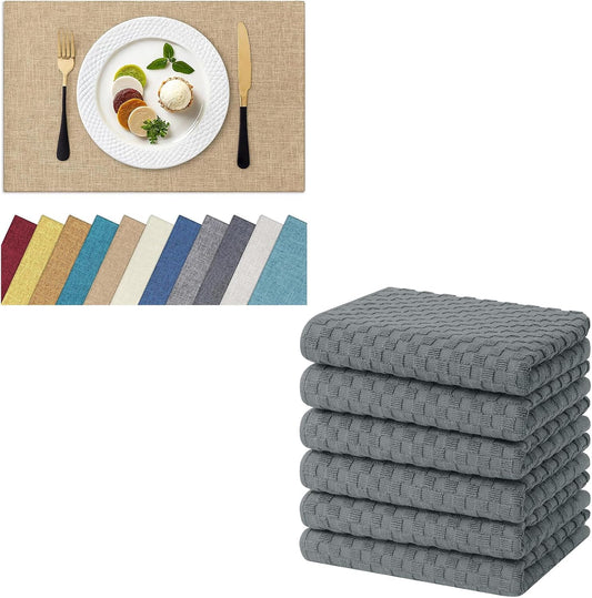 Homaxy Cloths Placemats for Dining Table Set of 6(13" x 19", Flaxen), Heat Resistant Washable Cotton Linen V1258-DP02-F-150