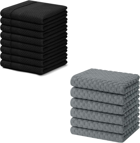 Homaxy 100% Cotton Dish Cloths, 8 Pack - 12 x 12 Inches, Waffle Weave Super Soft and Terry Kitchen Towels(15" V1258-DP02-F-151