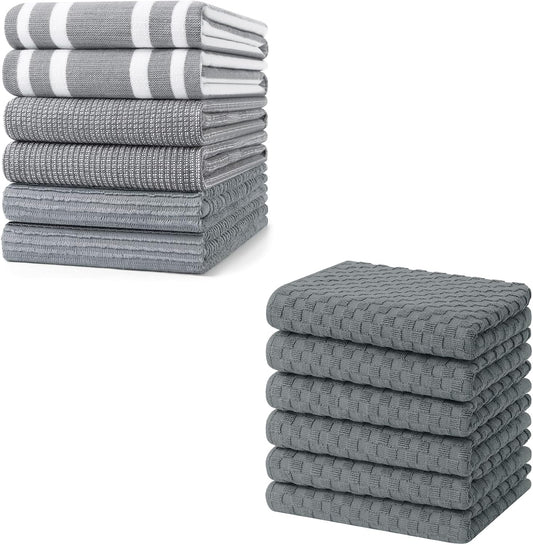 Homaxy Premium Kitchen Towels(18"x 28", 6 Pack, Grey) and Terry Kitchen Towels(15" x 25", 6 Pack, Dark Grey), V1258-DP02-F-153