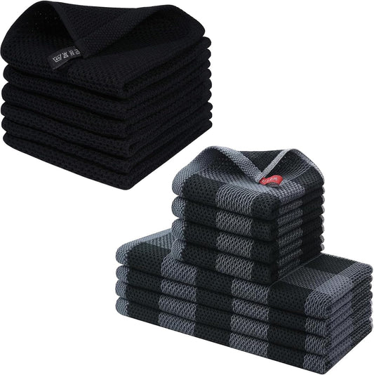 Homaxy 100% Cotton Waffle Weave Kitchen Dish Cloths, 12x12 Inches, 6-Pack, Black Kitchen Towels and V1258-DP02-F-157