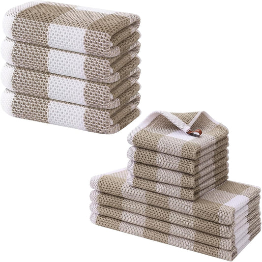 Homaxy 100% Cotton Waffle Weave Check Plaid Kitchen Towels, 13 x 28 Inches, 4-Pack, White & Black and Kitchen V1258-DP02-F-159