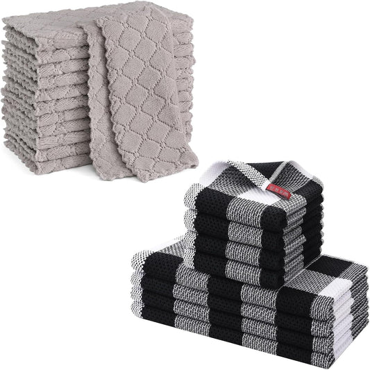 Homaxy 12 Pack Kitchen Dish Cloths (10 x 10 Inches, Grey) Kitchen Towels and Dishcloths Set, 12 x 12 and 13 x V1258-DP02-F-162