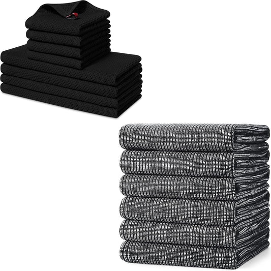 Homaxy Set of 8 Bulk Kitchen Towels Set, 12 x 12 Inches and 13 x 28 Inches, and Large Cotton Kitchen Hand V1258-DP02-F-163