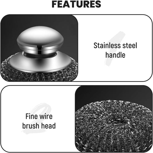 Steel Wool Scrubber with Handle, Upgrade Heavy Duty Stainless Steel Dish Scrubber for Cleaning Dishes, Iron V1258-DP02-F-17