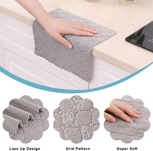 Homaxy 12 Pack Kitchen Dish Cloths (10 x 10 Inches, Grey) and Large Cotton Kitchen Hand Towels(18"x 28", 6 V1258-DP02-F-175