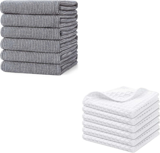 Homaxy Kitchen Towels and Dishcloths Set, 12 x 12 Inches and 18 x 28 Inches, Set of 12 Bulk Cotton Kitchen V1258-DP02-F-176