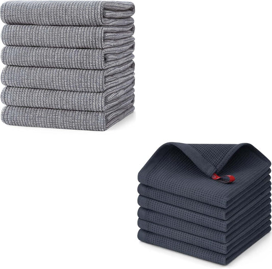 Homaxy Kitchen Towels and Dishcloths Set, 12 x 12 Inches and 18 x 28 Inches, Set of 12 Bulk Cotton Kitchen V1258-DP02-F-178