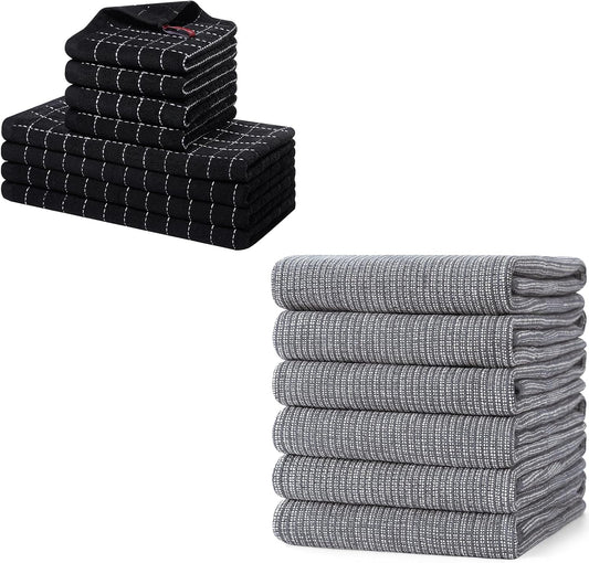 Homaxy Set of 8 Bulk Cotton Terry Kitchen Towels Set, 12 x 12 and 13 x 28 Inches, Checkered Designed and V1258-DP02-F-179