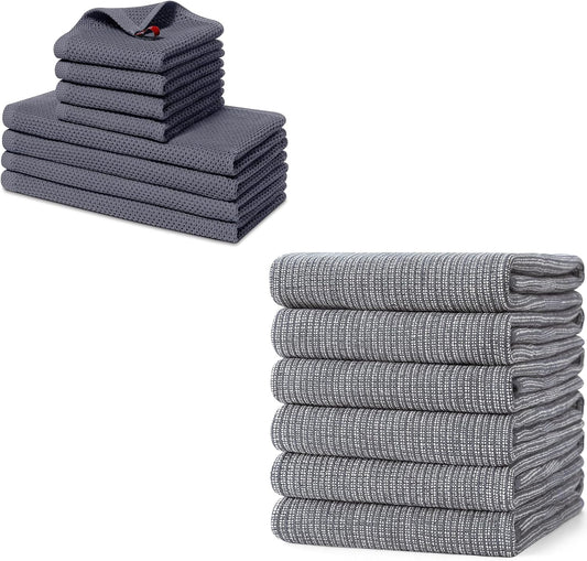 Homaxy Set of 8 Bulk Kitchen Towels Set, 12 x 12 Inches and 13 x 28 Inches, and Large Cotton Kitchen Hand V1258-DP02-F-180