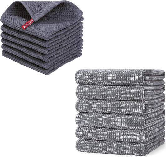 Homaxy 6-Pack Waffle Weave Kitchen Dish Cloths(12x12 Inches) and Flat and Terry Dish Towels(18"x 28", 6 V1258-DP02-F-181