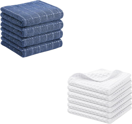 Homaxy Kitchen Towels Set, 13 x 28 inches and12 x 12 Inches, Set of 10 Bulk Cotton Kitchen Towels Set, Ultra V1258-DP02-F-183