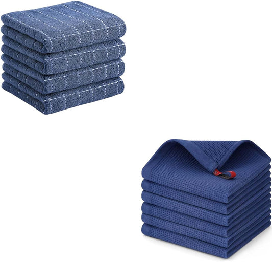 Homaxy Kitchen Towels Set, 13 x 28 inches and 12 x 12 Inches, Set of 10 Bulk Cotton Kitchen Towels Set, Ultra V1258-DP02-F-184