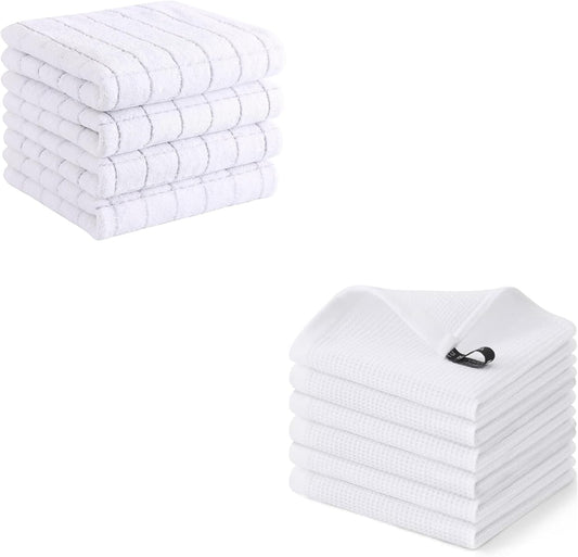 Homaxy 10-Pack Cotton Kitchen Towels Set, 12 x 12 Inches and 13 x 28 Inches, White, Ultra Soft Absorbent Dish V1258-DP02-F-187