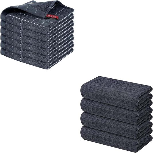 Homaxy Kitchen Towels and Dishcloths Set, 12 x 12 Inches and 16 x 28 Inches, Set of 10 Bulk Cotton Kitchen V1258-DP02-F-192