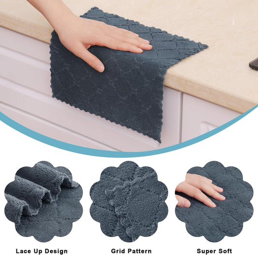 Homaxy 12 Pack Kitchen Coral Velvet Dish Cloths(10 x 10 Inches, Dark Grey) and 100% Cotton Waffle Weave V1258-DP02-F-195