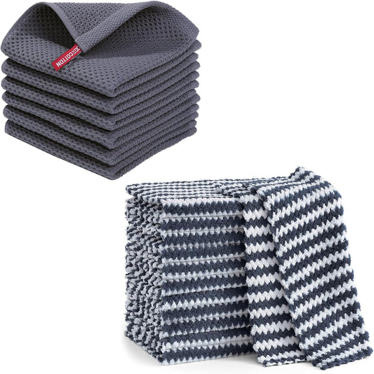 Homaxy 100% Cotton Kitchen Dish Cloths(12x12 Inches, 6 Pack) and Coral Velvet Kitchen Dish Cloths(10 x 10 V1258-DP02-F-200