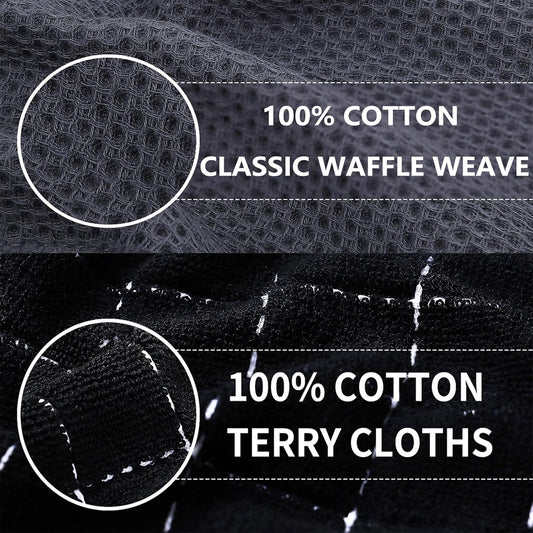 Homaxy 100% Cotton Kitchen Towels and Dishcloths Set(Dark Grey, 8-Pack) and Terry Kitchen Towels(Black, 13 x V1258-DP02-F-202