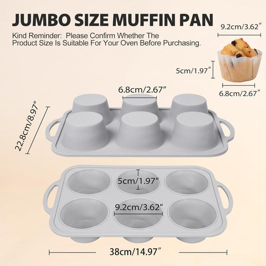 3Pcs Silicone Muffin Pan 6, 12 and 24 Cup with Metal Frame, Non Stick Jumbo Cupcake Pan with Handles, BPA V1258-DP02-F-209