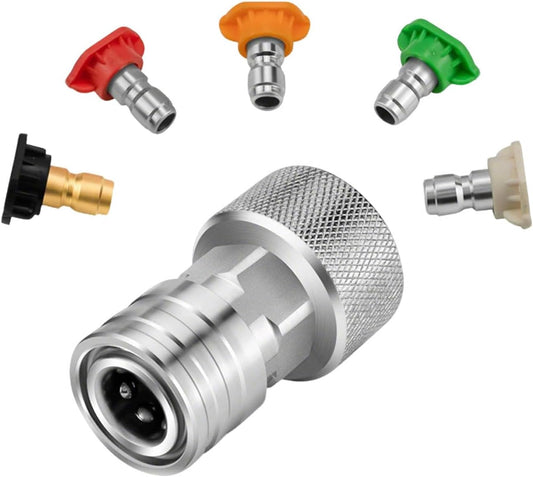 Garden Hose to Mini Power Washer Adapter-3/4 GHT to 1/4", Whit 5 Nozzle Set, Convert Water Hose to Power V1258-DP02-F-21