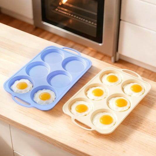 Silicone Egg Pan Oven: 2 Packs 4 Inch Silicone Pancake Pan 6 Cup with Handles - Nonstick Egg Griddle Mold for V1258-DP02-F-211