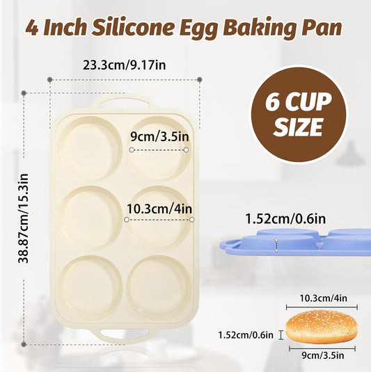 Silicone Egg Pan Oven: 2 Packs 4 Inch Silicone Pancake Pan 6 Cup with Handles - Nonstick Egg Griddle Mold for V1258-DP02-F-211