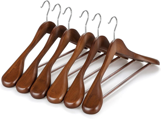 TOPIA HANGER Wide Shoulder Wooden Hangers, Suit Hangers with Non Slip Pants Bar & 360 degrees Swivel Hook, V1258-DP02-F-218