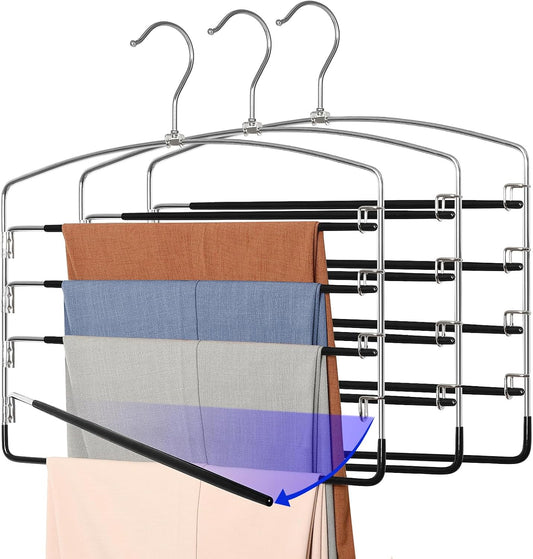 TOPIA HANGER Pant Hangers Space Saving 3 Pack Yoga Pants Leggings Hangers for Closet Non Slip 5 Tier Swing V1258-DP02-F-221