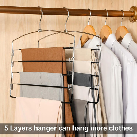 TOPIA HANGER Pant Hangers Space Saving 3 Pack Yoga Pants Leggings Hangers for Closet Non Slip 5 Tier Swing V1258-DP02-F-221
