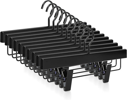 TOPIA HANGER Black Wooden Pants Hangers, Wood Skirt Hangers with Clips, Deluxe Jeans Hanger with 360 degrees V1258-DP02-F-222