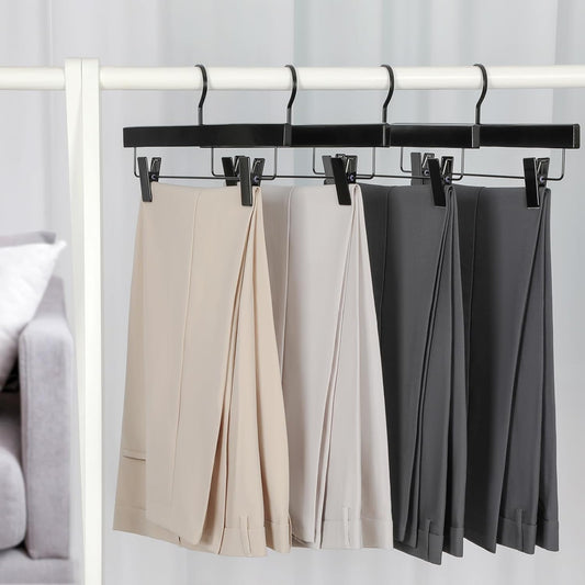 TOPIA HANGER Black Wooden Pants Hangers, Wood Skirt Hangers with Clips, Deluxe Jeans Hanger with 360 degrees V1258-DP02-F-222