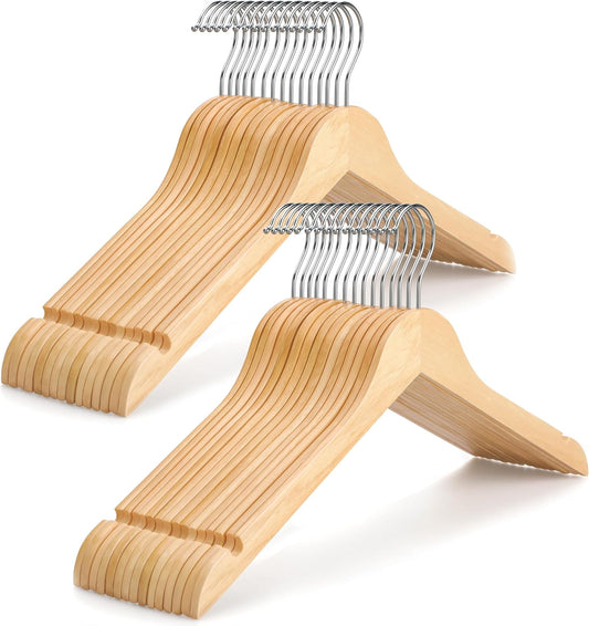 TOPIA HANGER Wooden Hangers 30 Pack, 0.28-inch Slim & Durable Clothes Hangers Space Saving, Natural Wood V1258-DP02-F-227