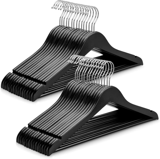 TOPIA HANGER Wooden Coat Hangers 30 Pack, Black Wood Suit Hangers, 360 degrees Swivel Hook and Non-Slip V1258-DP02-F-228