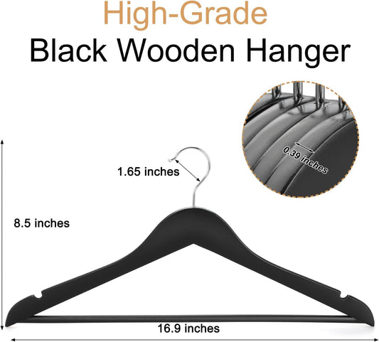 TOPIA HANGER Wooden Coat Hangers 30 Pack, Black Wood Suit Hangers, 360 degrees Swivel Hook and Non-Slip V1258-DP02-F-228