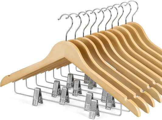 TOPIA HANGER Wooden Hangers with Adjustable Metal Clips and 360 degrees Swivel Hook, Premium Wood Clothes V1258-DP02-F-229