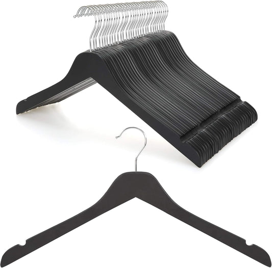 TOPIA HANGER Black Wooden Hangers 30 Pack, 0.28-inch Thick Slim Wood Clothes Hanger with Flat Design and V1258-DP02-F-231
