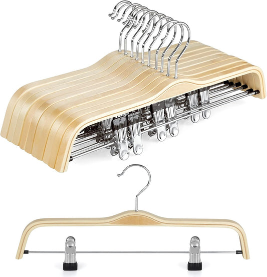 TOPIA HANGER Wooden Pants Hangers,Slim Natural Wood Skirt Hangers with Anti-Rust Hook and Adjustable Metal V1258-DP02-F-233