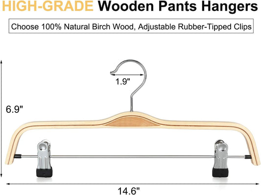 TOPIA HANGER Wooden Pants Hangers,Slim Natural Wood Skirt Hangers with Anti-Rust Hook and Adjustable Metal V1258-DP02-F-233