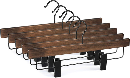 TOPIA HANGER Pants Hangers, Wooden Skirt Hangers with Adjustable Metal Clips, Premium Retro Finish and 360 V1258-DP02-F-236