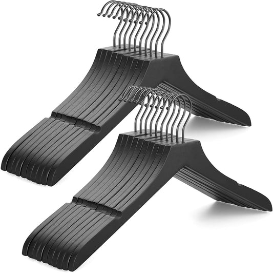 TOPIA HANGER Wooden Hangers 20 Pack, Rubber Wood Clothes Hangers with Rotatable Black Hook and Smooth Cut V1258-DP02-F-237