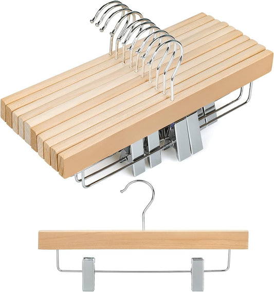 TOPIA HANGER 11.8'' Unfinished/Natural Wooden Pants Skirt Hangers for Kids Baby Toddler Children, Extra Thick V1258-DP02-F-238