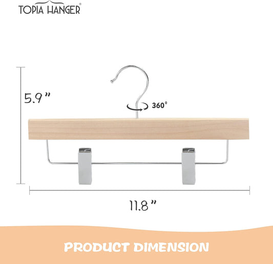 TOPIA HANGER 11.8'' Unfinished/Natural Wooden Pants Skirt Hangers for Kids Baby Toddler Children, Extra Thick V1258-DP02-F-238