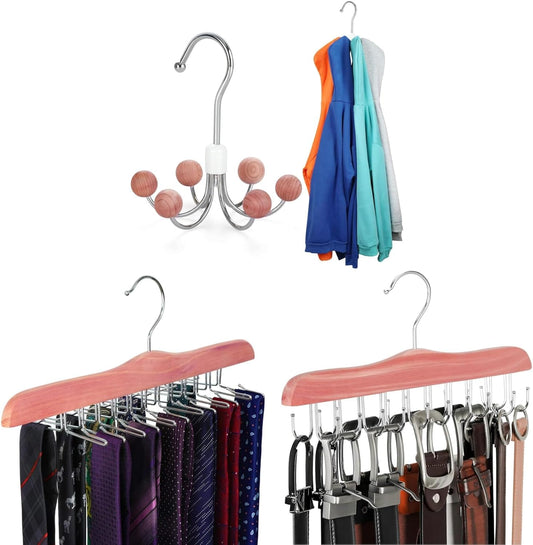 TOPIA HANGER Cedar Wood Hoodie Storage, Tie Rack, Belt Hanger, 360 degreesSwivel Hanger V1258-DP02-F-240