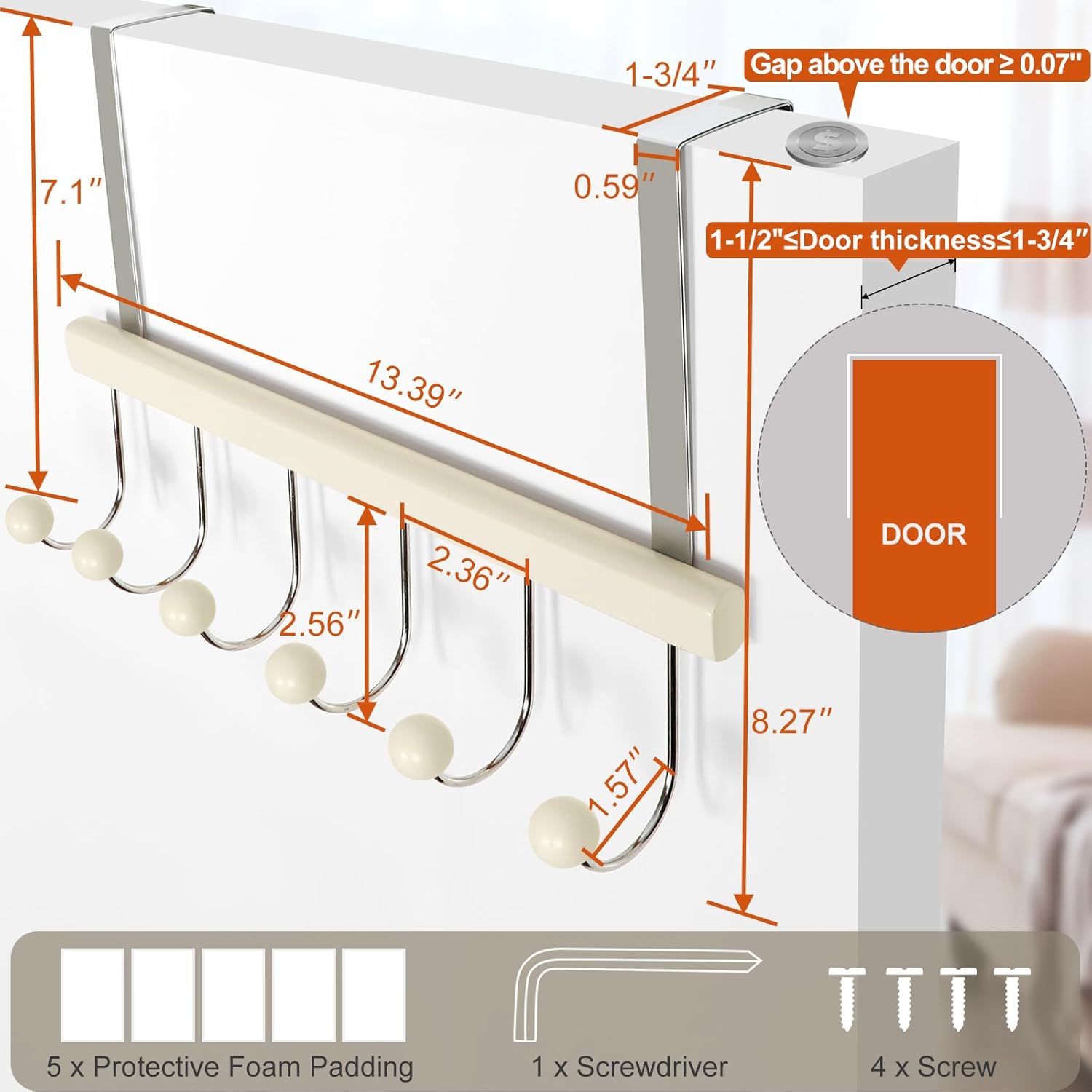 TOPIA HANGER Over The Door Hooks for Hanging, Hoodie Hangers V1258-DP02-F-241