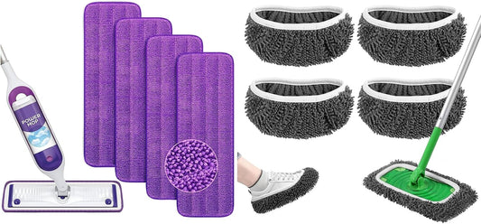 Reusable Power Mop Refills Pads Compatible with Swiffer PowerMop Mop 4 Pack & Reusable Wet Pads Refill V1258-DP02-F-248