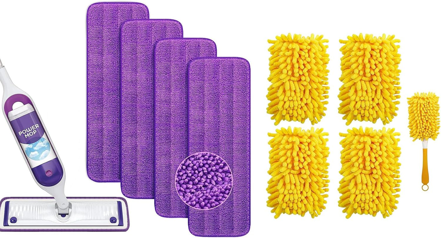 Reusable Power Mop Refills Pads Compatible with Swiffer PowerMop Mop 4 Pack & Reusable Duster Refill V1258-DP02-F-249
