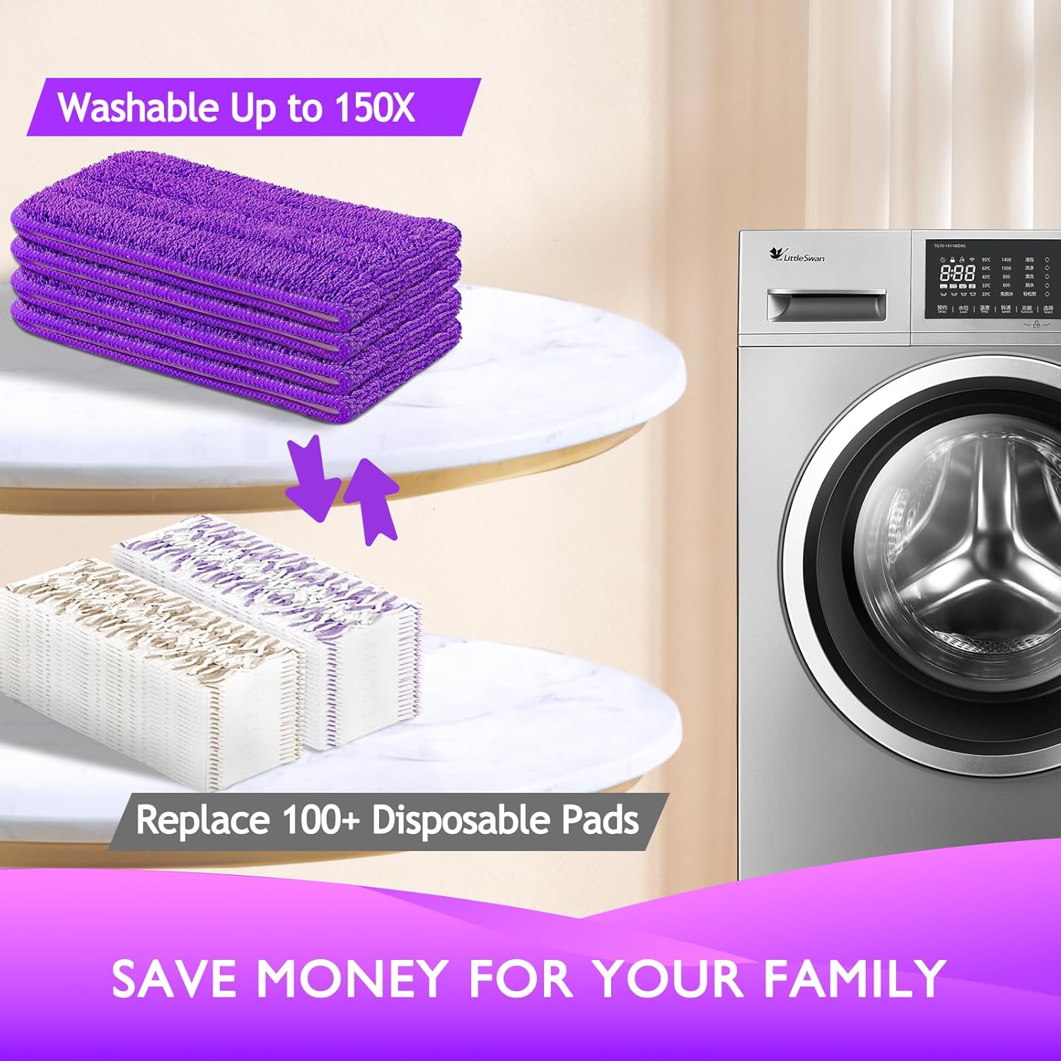 Reusable Power Mop Refills Pads Compatible with Swiffer PowerMop Mop 4 Pack & Reusable Duster Refill V1258-DP02-F-249