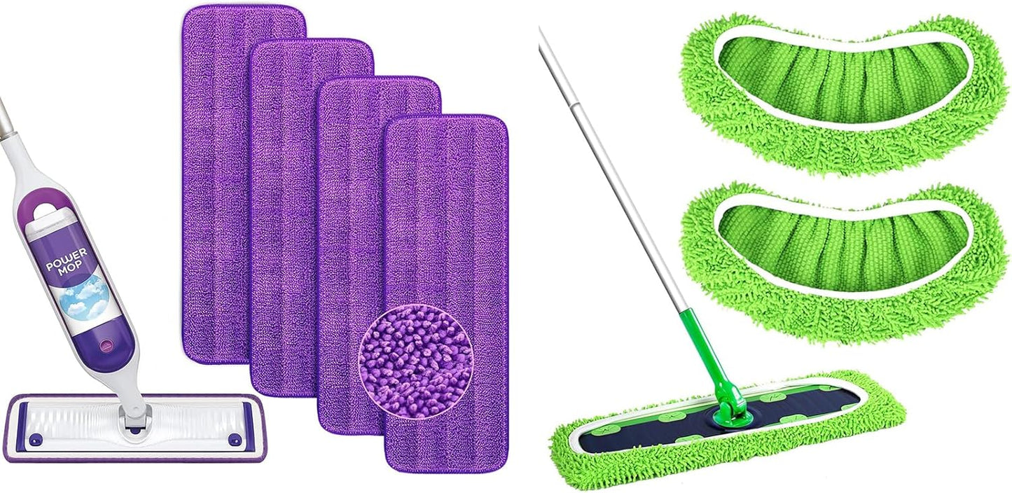 Reusable Power Mop Refills Pads Compatible with Swiffer PowerMop Mop 4 Pack & 2 Pack Dry & Wet XL Pads V1258-DP02-F-251