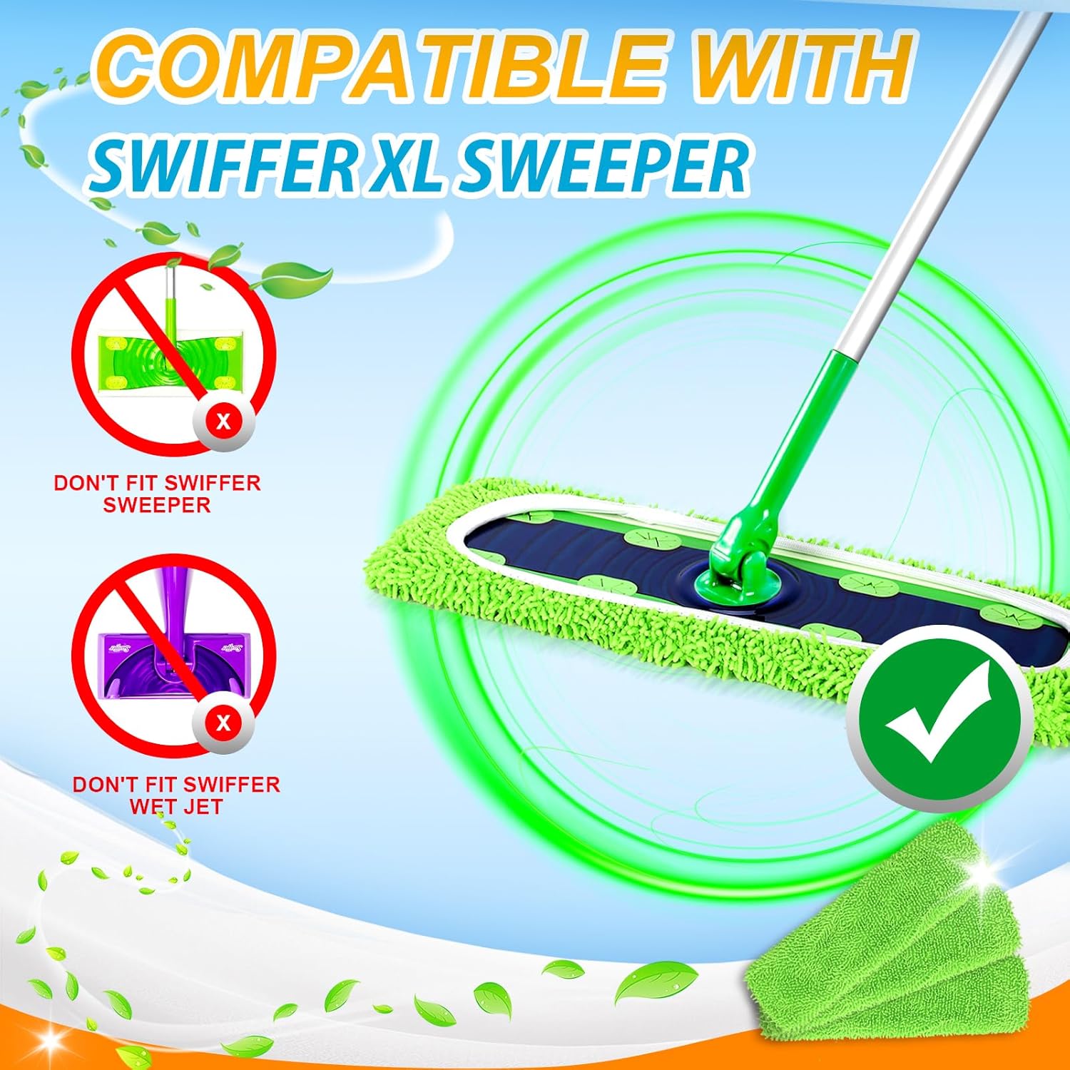 Reusable Power Mop Refills Pads Compatible with Swiffer PowerMop Mop 4 Pack & 2 Pack Dry & Wet XL Pads V1258-DP02-F-251