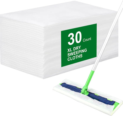 30 Count Disposable XL Dry Sweeping Cloths + 2 Pack Reusable Microfiber Mop Pads for Swiffer Sweeper XL Mop V1258-DP02-F-252